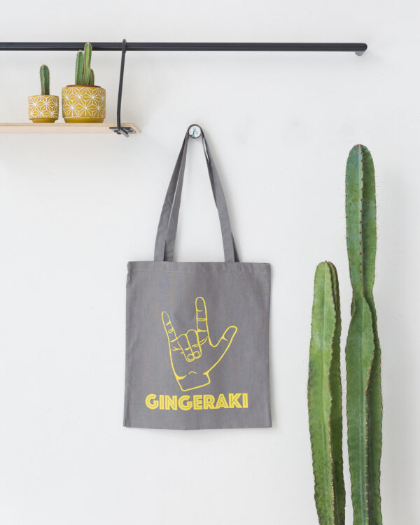 GINGERAKI Tote Bag {grey/yellow}